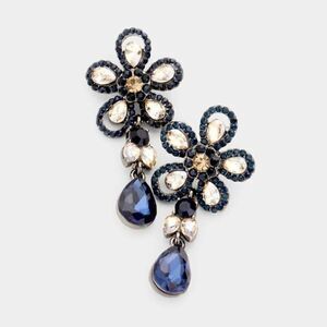 Floral Blue Crystal Teardrop Pave Earrings